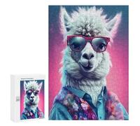 Jigsaw Puzzle for Adults 300 PCS Stylish Llama Portrait Jigsaw Brain Teaser Game Precision Cutting Parent-child Interaction 300 PCS