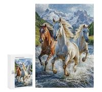 Jigsaw Puzzle for Adults 300 PCS Wild Horses in Mountain Stream Puzzle For Teenagers Difficult Hard Wishlist with Santa Claus Challenging Family Fun Game 300 PCS