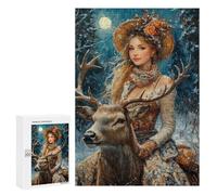 Jigsaw Puzzle for Adults 300 PCS Winter Moonlit Deer Encounter Jigsaws for Adults Puzzle Difficult Challenge Difficult And Challenge Brainteaser Family Games 300 PCS