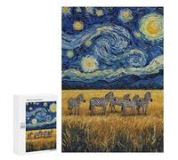 Jigsaw Puzzle for Adults 300 PCS Zebras Under A Starry Night Sky Teenagers Puzzles Brain Teaser Game Analysis And Logic for Is Ideal As A Gift 300 PCS