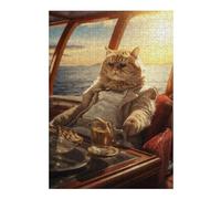 Jigsaw Puzzle for Adults 38x26cm/1000pcs Rich Wealthy Cat Yacht Jigsaw for Adults Relax Games For Family Fun Parent-child Interaction 38x26cm/1000pcs