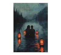Jigsaw Puzzle for Adults 38x26cm/1000pcs Romantic Couple on Dock with Lantern Glow at Dusk Teenagers Puzzles Family Games Analysis And Logic Parent-child Interaction 38x26cm/1000pcs