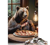 Jigsaw Puzzle for Adults 500 Bear Eating Pizza Funny Puzzle for Adults Woodenboard Puzzles Fun at Home Activities, Birthday Present,Travel Gifts 500pcs (52x38cm)