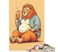 Jigsaw Puzzle for Adults 500 Fat Lion Animal Art Puzzle for Adults Woodenboard Puzzles Fun at Home Activities, Birthday Present,Travel Gifts 500pcs (52x38cm)