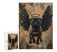 Jigsaw Puzzle for Adults 500 PCS Angel Pug with Black Wings Jigsaws for Adults Puzzle Difficult Challenge Difficult And Challenge Brainteaser Family Games 500 PCS