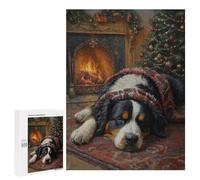 Jigsaw Puzzle for Adults 500 PCS Bernese Mountain Dog Sleeping by Christmas Fireplace Jigsaw for Adults Anti-Stress Toys Enhance Memory Birthday And Unique Gifts 500 PCS