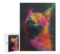 Jigsaw Puzzle for Adults 500 PCS Cat With Colorful Powder Teenagers Puzzles Brain Teaser Game Analysis And Logic for Is Ideal As A Gift 500 PCS