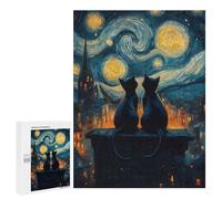 Jigsaw Puzzle for Adults 500 PCS Cats Under Starry Night Teenagers Puzzles Family Games Difficult Hard for Is Ideal As A Gift 500 PCS