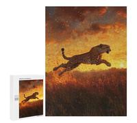 Jigsaw Puzzle for Adults 500 PCS Cheetah Leap at Sunset Jigsaw for Adults Anti-Stress Toys Enhance Memory Birthday And Unique Gifts 500 PCS