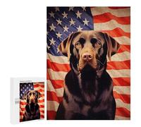 Jigsaw Puzzle for Adults 500 PCS Chocolate Labrador And American Flag Teenagers Puzzles Relaxing Games Presents for Women Unique Gifts for Birthday And Christmas 500 PCS