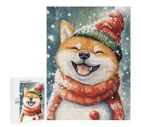 Jigsaw Puzzle for Adults 500 PCS Christmas Shiba Inu Dog Art Print-2 Puzzle For Teenagers Difficult Hard Wishlist with Santa Claus Challenging Family Fun Game 500 PCS
