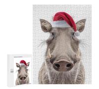 Jigsaw Puzzle for Adults 500 PCS Christmas Warthog with Santa Hat Teenagers Puzzles Brain Teaser Game Analysis And Logic for Is Ideal As A Gift 500 PCS