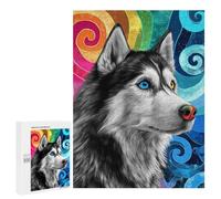 Jigsaw Puzzle for Adults 500 PCS Colorful Husky Art Print-1 Puzzle For Teenagers Difficult Hard Wishlist with Santa Claus Challenging Family Fun Game 500 PCS