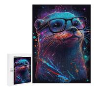 Jigsaw Puzzle for Adults 500 PCS Colorful Otter with Glasses Art Print Jigsaws for Adults Puzzle Difficult Challenge Difficult And Challenge Brainteaser Family Games 500 PCS