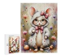 Jigsaw Puzzle for Adults 500 PCS Cute Mouse Costume with Bow Puzzle for Adults Family Games But Fun And Humorous Difficult And Challenge 500 PCS