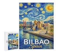 Jigsaw Puzzle for Adults, 500 PCS, Featuring Bilbao Spain Starry Night Painting, A Creative Way to Unwind after A Busy Day, for Family Fun