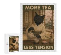Jigsaw Puzzle for Adults, 500 PCS, Featuring Black Cat Tea Ceremony Poster, Classic Jigsaw Entertainment for The Home, for Family Fun