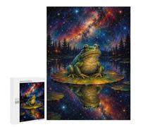 Jigsaw Puzzle for Adults, 500 PCS, Featuring Frog on Lily Pad Under Starry Sky, A Creative Way to Unwind after A Busy Day, for Family Fun