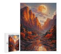 Jigsaw Puzzle for Adults, 500 PCS, Featuring Zion National Park Autumn Moon, A Satisfying Project for Experienced Puzzlers, for Indoor Play