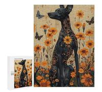 Jigsaw Puzzle for Adults 500 PCS Floral Fantasy Black Dog Art Print Puzzle For Teenagers Difficult Hard Wishlist with Santa Claus Challenging Family Fun Game 500 PCS
