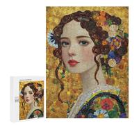 Jigsaw Puzzle for Adults 500 PCS Golden Floral Portrait Art Print Jigsaws for Adults Puzzle Difficult Challenge Difficult And Challenge Brainteaser Family Games 500 PCS