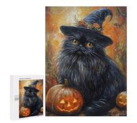 Jigsaw Puzzle for Adults 500 PCS Halloween Black Cat with Jack-o'-lanterns Puzzle For Teenagers Difficult Hard Wishlist with Santa Claus Challenging Family Fun Game 500 PCS