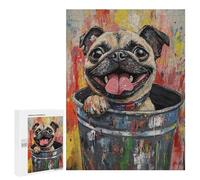 Jigsaw Puzzle for Adults 500 PCS Happy Pug in Trash Can -1 Jigsaws for Adults Puzzle Difficult Challenge Difficult And Challenge Brainteaser Family Games 500 PCS