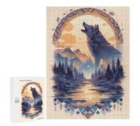 Jigsaw Puzzle for Adults 500 PCS Harmony Wolf Howl at Dusk Teenagers Puzzles Brain Teaser Game Analysis And Logic for Is Ideal As A Gift 500 PCS