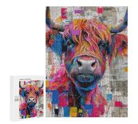 Jigsaw Puzzle for Adults 500 PCS Highland Cow Colorful Face Jigsaw Brain Teaser Game Precision Cutting Parent-child Interaction 500 PCS