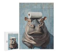 Jigsaw Puzzle for Adults 500 PCS Hippos in The Bathroom A Unique Sight! Jigsaws for Adults Puzzle Difficult Challenge Difficult And Challenge Brainteaser Family Games 500 PCS