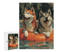 Jigsaw Puzzle for Adults 500 PCS Husky Dogs Floating Tube Jigsaws for Adults Puzzle Difficult Challenge Difficult And Challenge Brainteaser Family Games 500 PCS