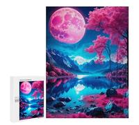 Jigsaw Puzzle for Adults 500 PCS Magical Pink Moonlit Landscape Jigsaw Brain Teaser Game Precision Cutting Parent-child Interaction 500 PCS