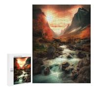 Jigsaw Puzzle for Adults 500 PCS Mountain Stream Sunset Jigsaw Brain Teaser Game Precision Cutting Parent-child Interaction 500 PCS