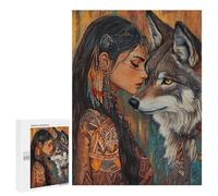 Jigsaw Puzzle for Adults 500 PCS Native American Woman with Wolf Jigsaws for Adults Puzzle Difficult Challenge Difficult And Challenge Brainteaser Family Games 500 PCS
