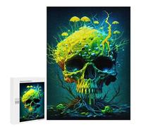 Jigsaw Puzzle for Adults 500 PCS Neon Skull with Mushrooms Jigsaw Brain Teaser Game Precision Cutting Parent-child Interaction 500 PCS