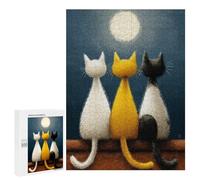 Jigsaw Puzzle for Adults 500 PCS Nighttime Trio Cats Under The Moon Jigsaws for Adults Puzzle Difficult Challenge Difficult And Challenge Brainteaser Family Games 500 PCS