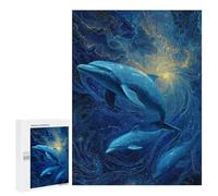 Jigsaw Puzzle for Adults 500 PCS Oceanic Serenity Dolphins in Blue Jigsaws for Adults Puzzle Difficult Challenge Difficult And Challenge Brainteaser Family Games 500 PCS