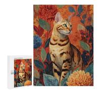 Jigsaw Puzzle for Adults 500 PCS Painted Cat with Flowers Jigsaws for Adults Puzzle Difficult Challenge Difficult And Challenge Brainteaser Family Games 500 PCS