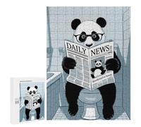 Jigsaw Puzzle for Adults 500 PCS Panda Reading Newspaper on Toilet Jigsaw Brain Teaser Game Precision Cutting Parent-child Interaction 500 PCS