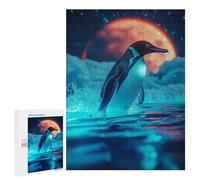 Jigsaw Puzzle for Adults 500 PCS Penguin Under A Red Moon Teenagers Puzzles Brain Teaser Game Analysis And Logic for Is Ideal As A Gift 500 PCS