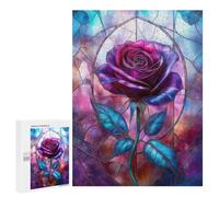 Jigsaw Puzzle for Adults 500 PCS Purple Stained Glass Rose Teenagers Puzzles Brain Teaser Game Analysis And Logic for Is Ideal As A Gift 500 PCS