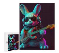 Jigsaw Puzzle for Adults 500 PCS Rabbit Rock Star with Guitar Jigsaw Brain Teaser Game Precision Cutting Parent-child Interaction 500 PCS
