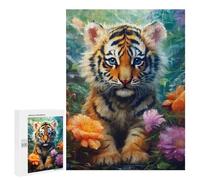 Jigsaw Puzzle for Adults 500 PCS Rainbow Tiger Cub in Flowers Jigsaw Brain Teaser Game Precision Cutting Parent-child Interaction 500 PCS