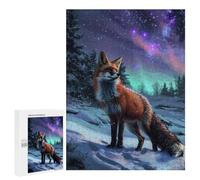 Jigsaw Puzzle for Adults 500 PCS Red Fox Northern Lights Teenagers Puzzles Brain Teaser Game Analysis And Logic for Is Ideal As A Gift 500 PCS