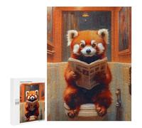 Jigsaw Puzzle for Adults 500 PCS Red Panda Reading Newspaper Toilet Jigsaw for Adults Anti-Stress Toys Enhance Memory Birthday And Unique Gifts 500 PCS