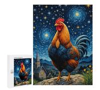 Jigsaw Puzzle for Adults 500 PCS Rooster Chicken Starry Night Jigsaw for Adults Anti-Stress Toys Enhance Memory Birthday And Unique Gifts 500 PCS