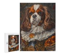 Jigsaw Puzzle for Adults 500 PCS Royal Cavalier King Charles Spaniel Portrait Puzzle For Teenagers Difficult Hard Wishlist with Santa Claus Challenging Family Fun Game 500 PCS