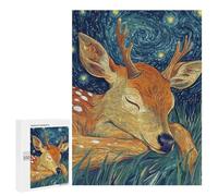 Jigsaw Puzzle for Adults 500 PCS Sleeping Deer Under Starry Night Teenagers Puzzles Relaxing Games Presents for Women Unique Gifts for Birthday And Christmas 500 PCS