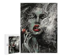 Jigsaw Puzzle for Adults 500 PCS Smoking Lady with Red Lips Teenagers Puzzles Brain Teaser Game Analysis And Logic for Is Ideal As A Gift 500 PCS