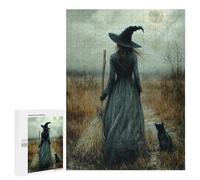 Jigsaw Puzzle for Adults 500 PCS Spooky Witch with Black Cat Jigsaws for Adults Puzzle Difficult Challenge Difficult And Challenge Brainteaser Family Games 500 PCS